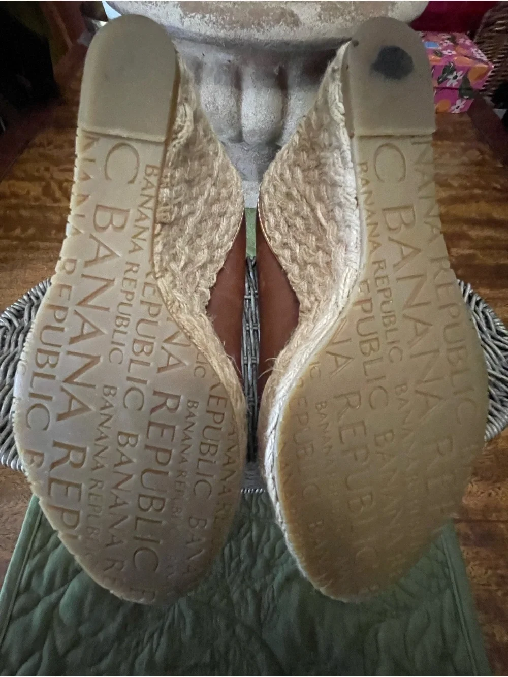 Banana Republic Brown Leather Peep-Toe Espadrille Wedges
